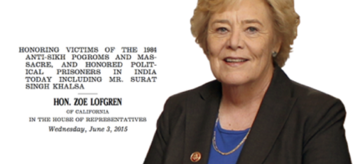 U.S. Congresswoman Lofgren Recognizes Sikh Genocide and Indian Political Prisoners