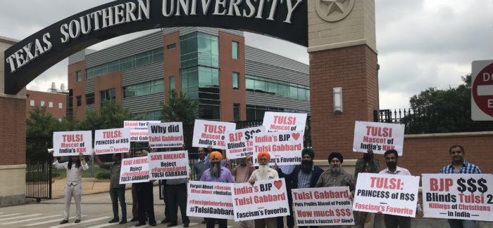 Tulsi Gabbard Protested as “Mascot of India’s KKK” at Texas Presidential Forum